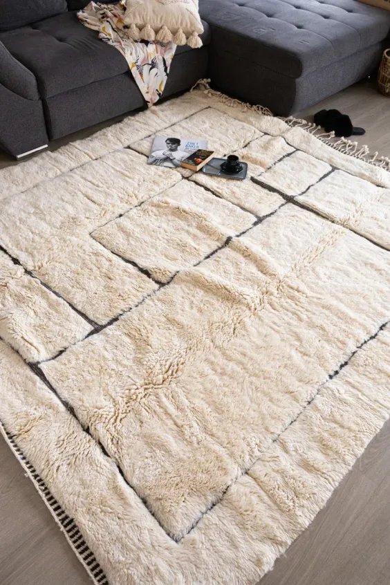 Tapis berbère motifs géométriques graphiques noir et blanc design - Taknaj