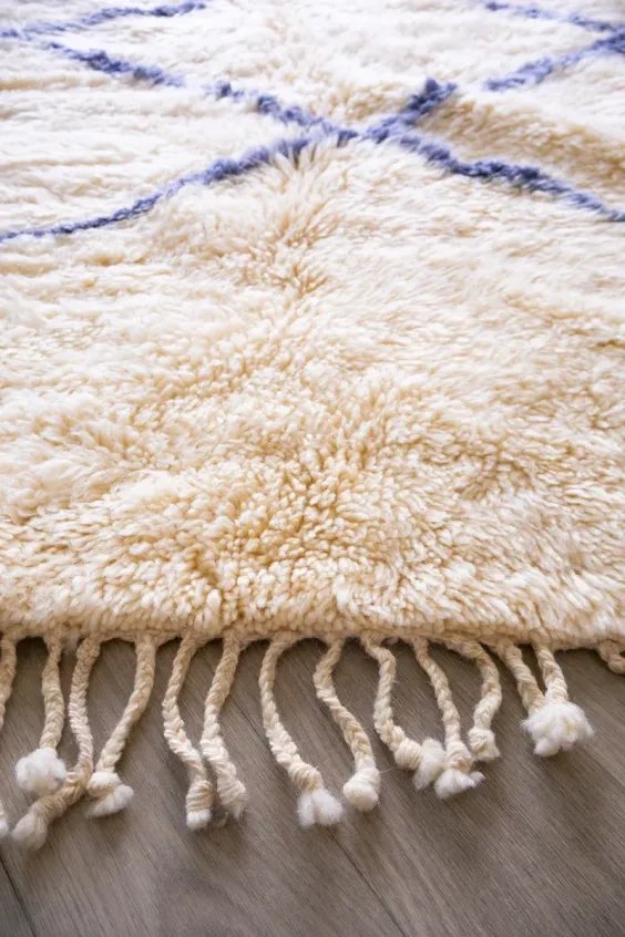 Tapis Beni Ouarain Blanc Uni Laine Naturelle – Mont Blanc | Taknaj