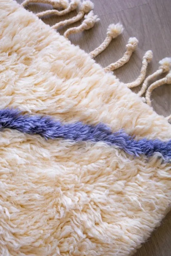 Tapis Beni Ouarain Blanc Uni Laine Naturelle – Mont Blanc | Taknaj