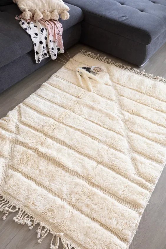 Tapis berbère blanc épais effet neige laine douce cocooning - Taknaj