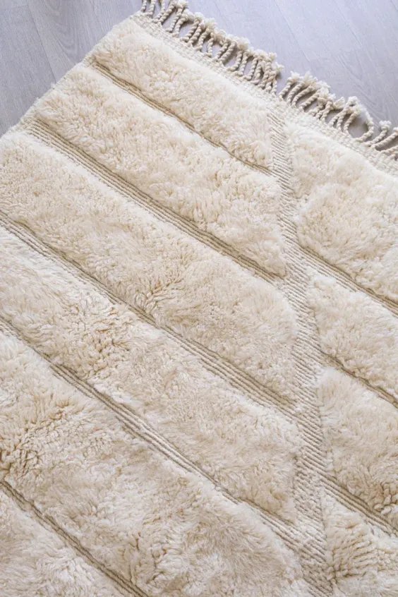 Tapis Berbère Blanc Crème – Polaire Effet Neige Mrirt | Taknaj