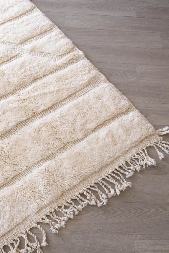 Tapis Berbère Blanc Crème – Polaire Effet Neige Mrirt | Taknaj