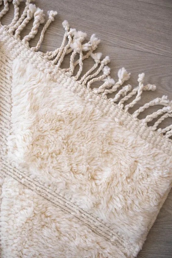 Tapis Berbère Blanc Crème – Polaire Effet Neige Mrirt | Taknaj