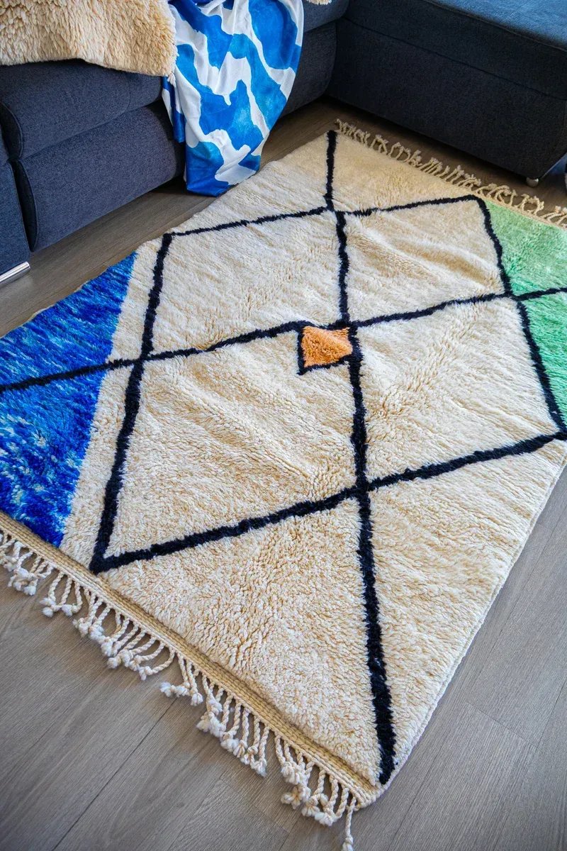 Tapis berbère Mrirt bleu canard et vert émeraude couleur profonde - Taknaj