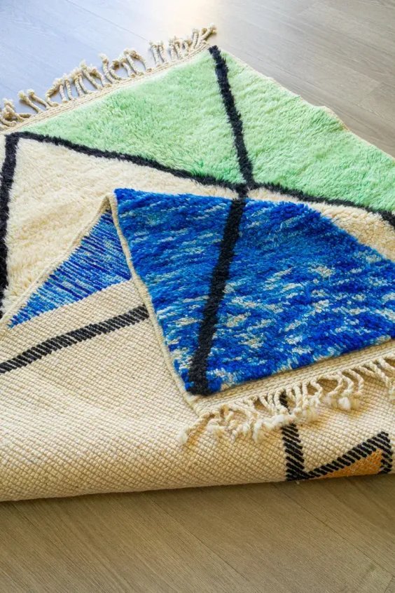 Tapis Vert Berbère – Blue Green Bleu Canard Fait Main | Taknaj