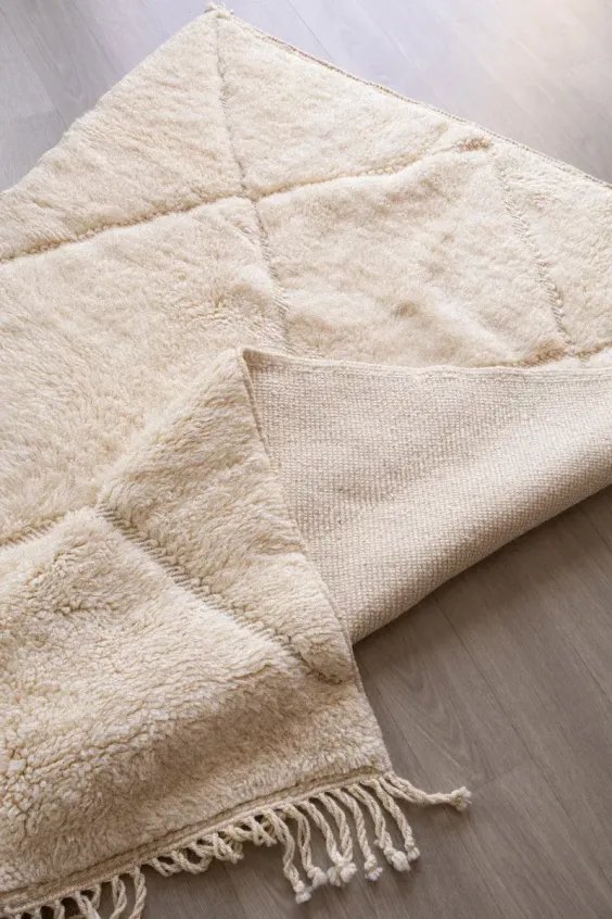 Tapis Berbère Blanc Épais – Nuage Mrirt Laine Naturelle | Taknaj