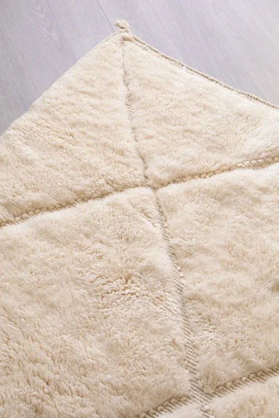 Tapis Berbère Blanc Épais – Nuage Mrirt Laine Naturelle | Taknaj