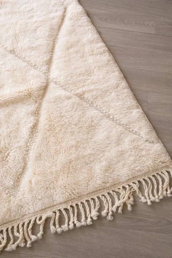 Tapis Berbère Blanc Épais – Nuage Mrirt Laine Naturelle | Taknaj