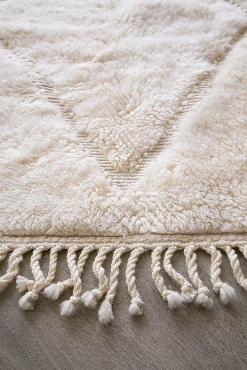 Tapis Berbère Blanc Épais – Nuage Mrirt Laine Naturelle | Taknaj