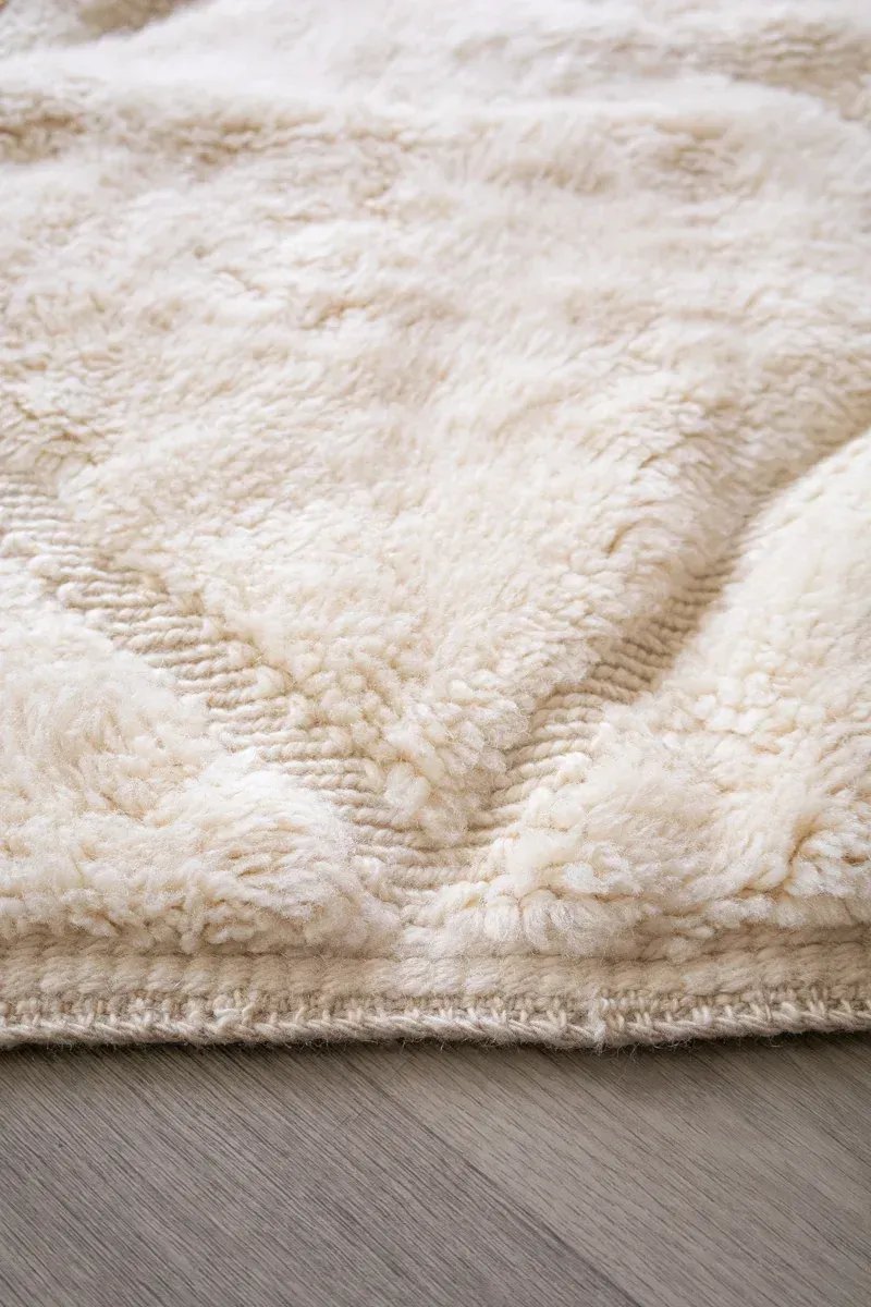 Tapis Berbère Blanc Épais – Nuage Mrirt Laine Naturelle | Taknaj