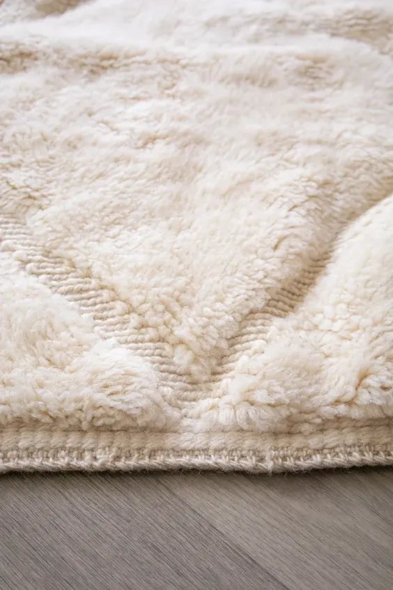 Tapis Berbère Blanc Épais – Nuage Mrirt Laine Naturelle | Taknaj