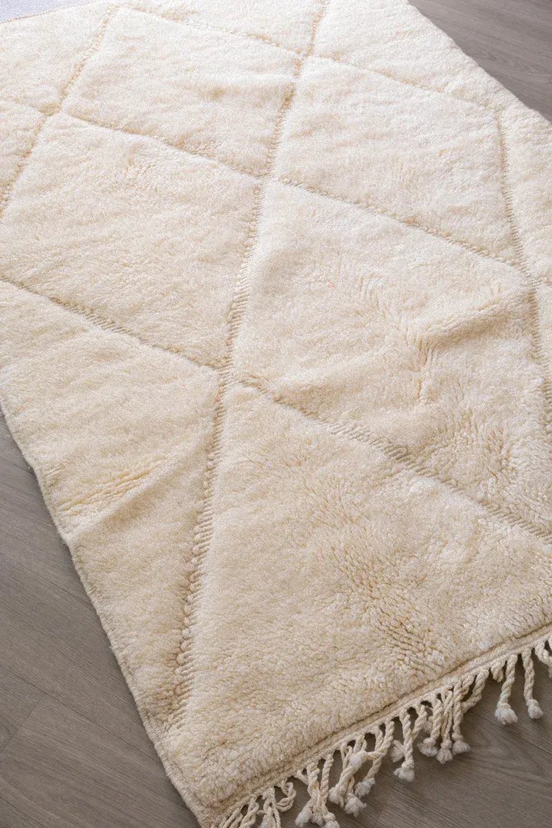 Tapis Berbère Blanc Épais – Nuage Mrirt Laine Naturelle | Taknaj
