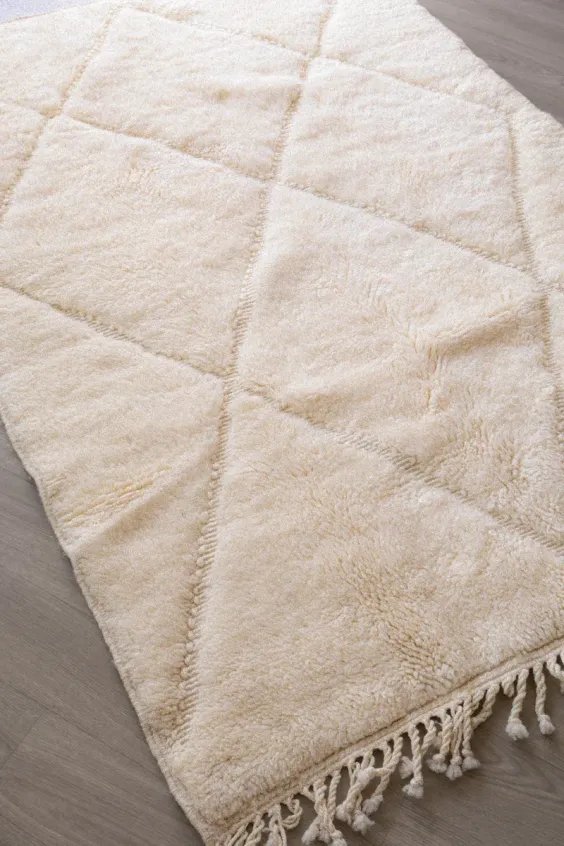 Tapis Berbère Blanc Épais – Nuage Mrirt Laine Naturelle | Taknaj