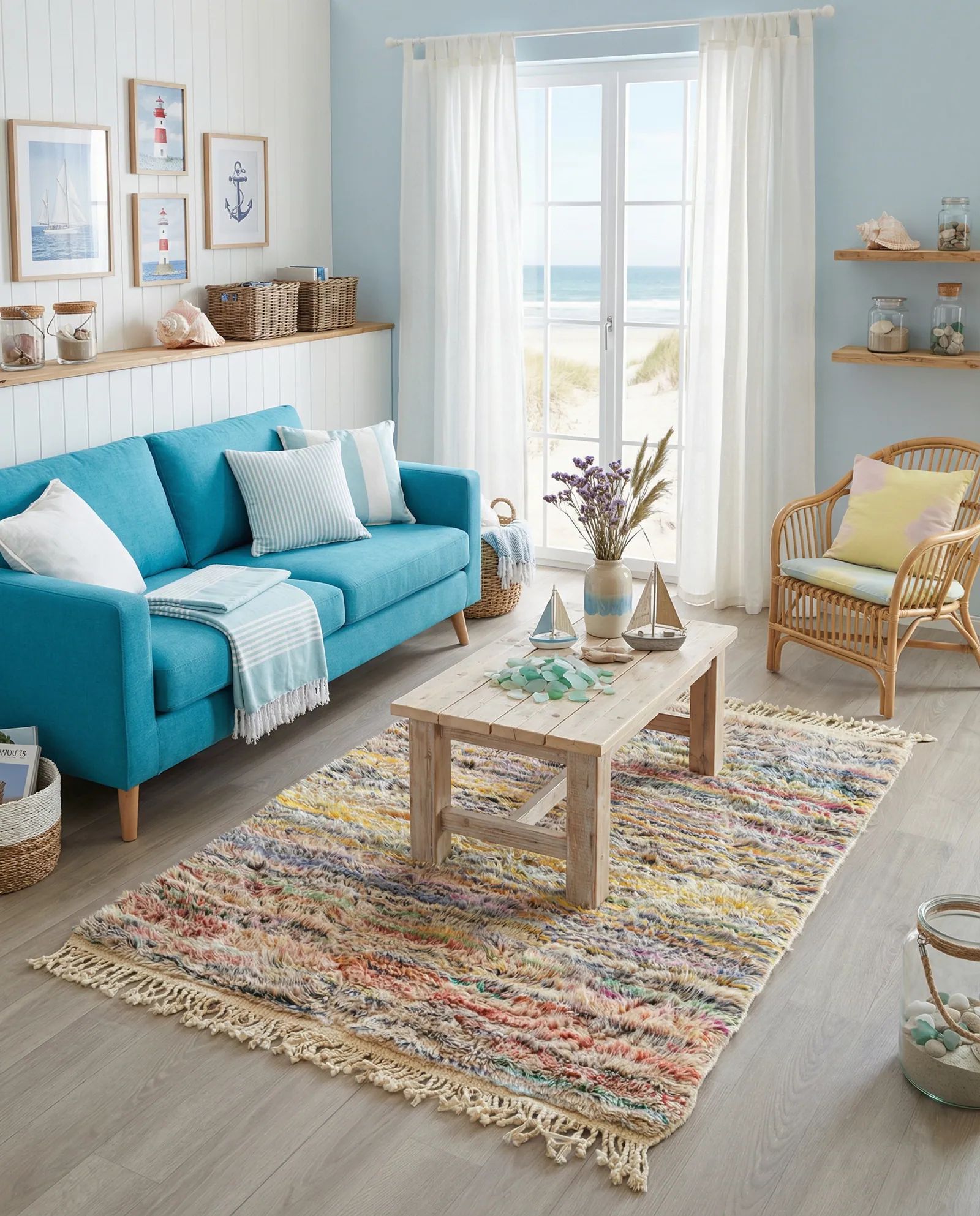 Handwoven Mrirt Berber wool rug in a bright living room interior